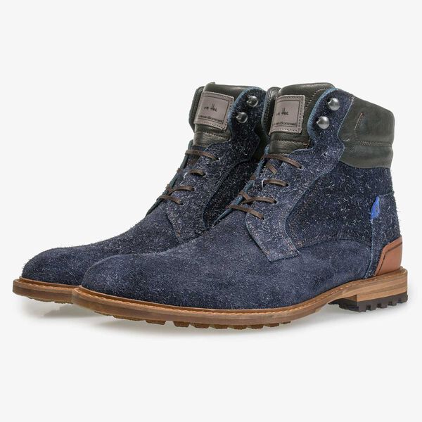 Blue rough-leather lace boot