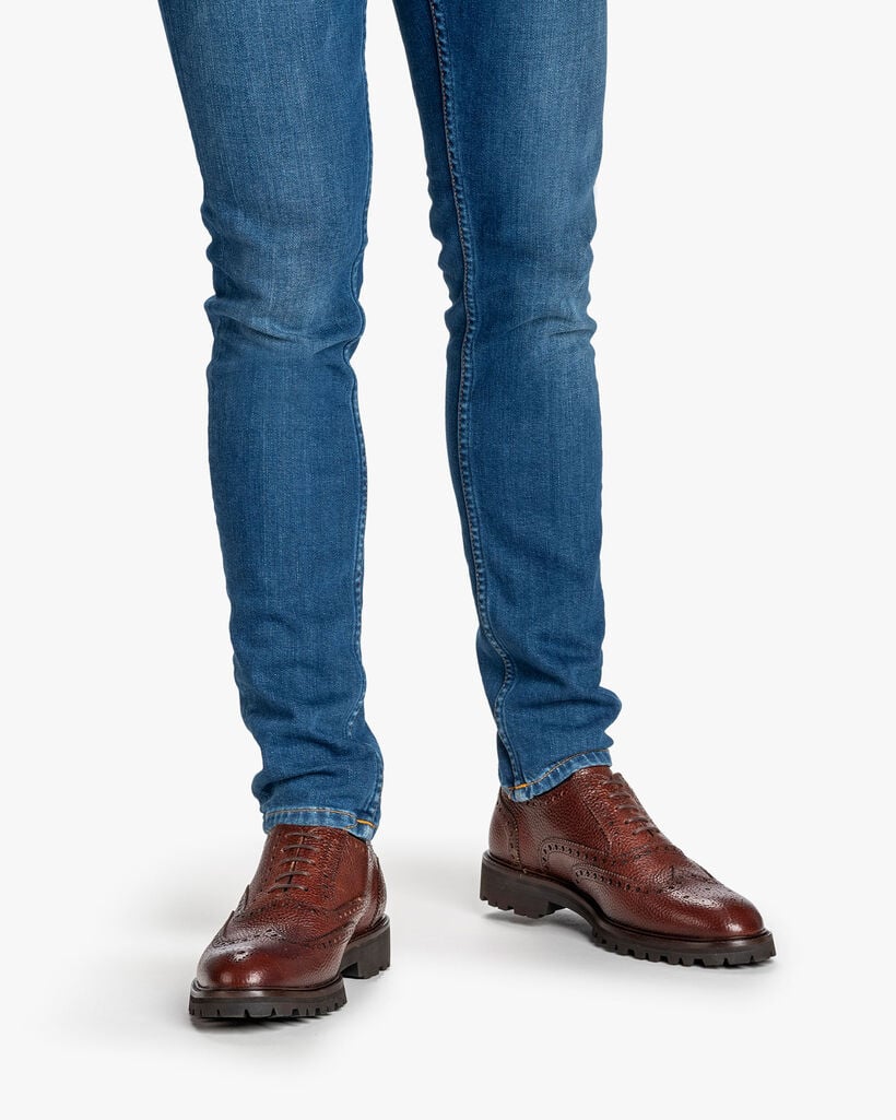 Lace shoe printed leather cognac