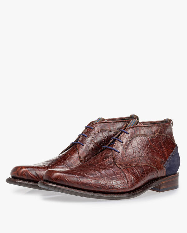 Veterboot crocoprint cognac