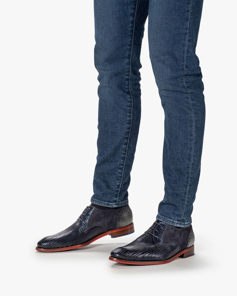 Veterschoen metallicprint donkerblauw