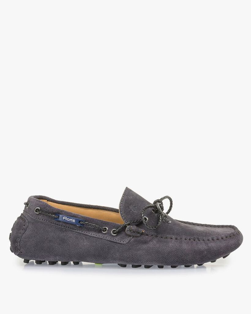 Dark grey suede leather moccasin with print