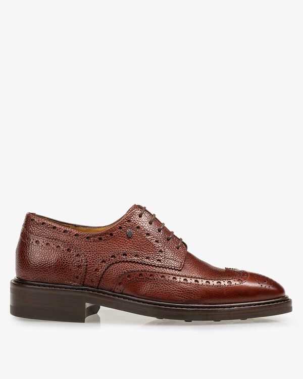 Lace shoe printed leather cognac-coloured