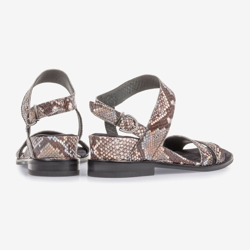 Bruin/witte leren sandaal met snakeprint