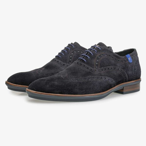 Brogue suede leather lace shoe