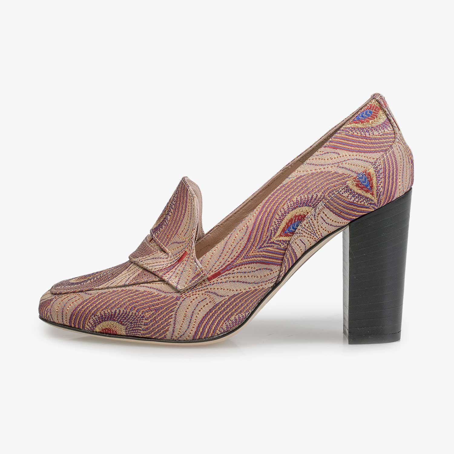Pump met pauwenprint donkerrood 85505 06 Floris van Bommel