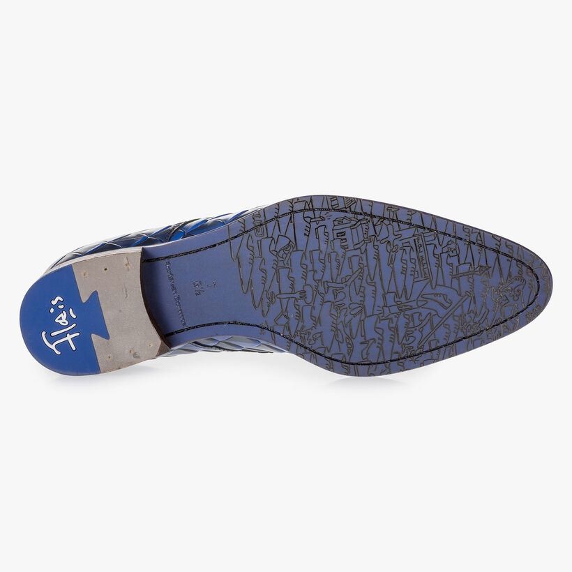 Premium blauwe leren veterschoen met print