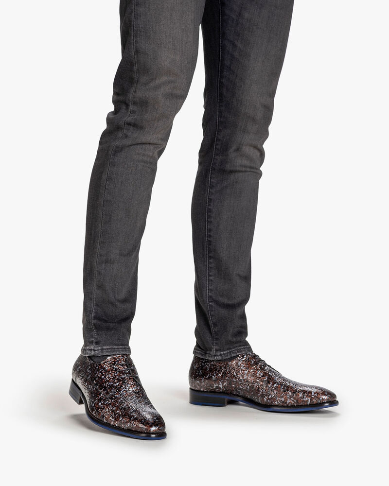 Lace shoe metallic print bronze