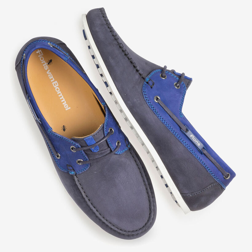 Blue nubuck leather boat shoe