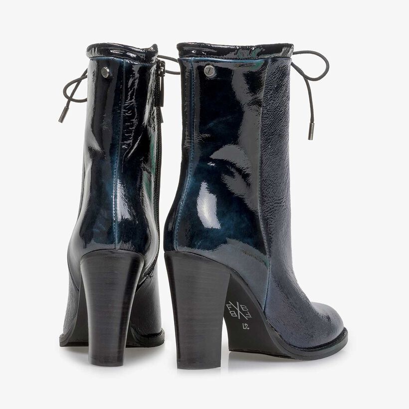 Blue patent leather ankle boots