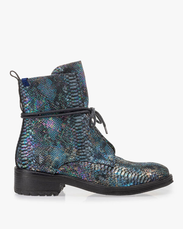Lace boot snake print multi-colour
