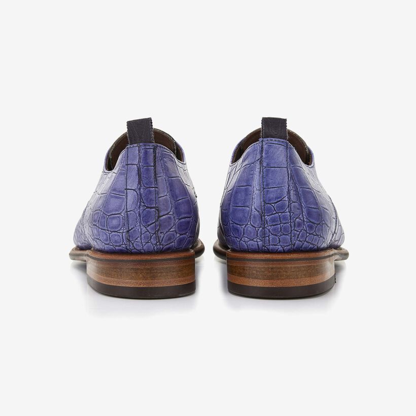 Floris van Bommel blauwe crocoprint heren veterschoen