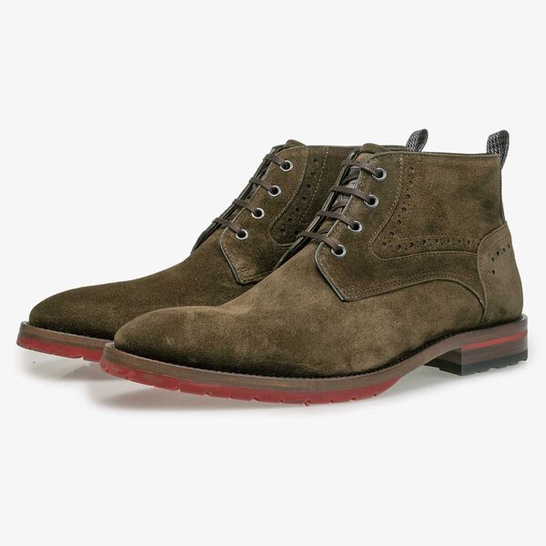 Brown/Olive green suede leather lace shoe