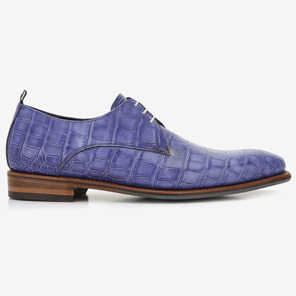 Floris van Bommel blauwe crocoprint heren veterschoen