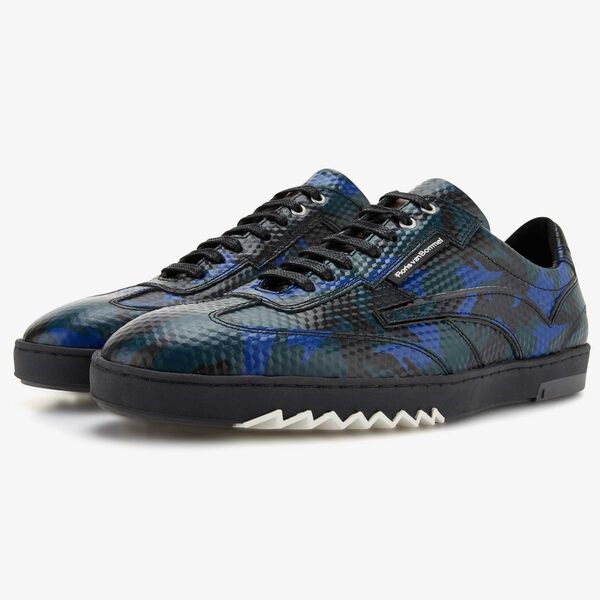 Floris van Bommel zwarte leren snakeprint heren sneaker