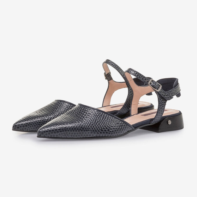 Donkerblauwe leren sandaal met print