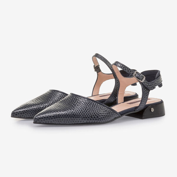 Donkerblauwe leren sandaal met print