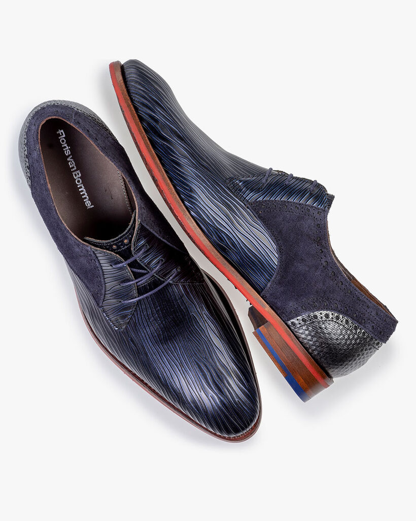 Veterschoen metallicprint donkerblauw