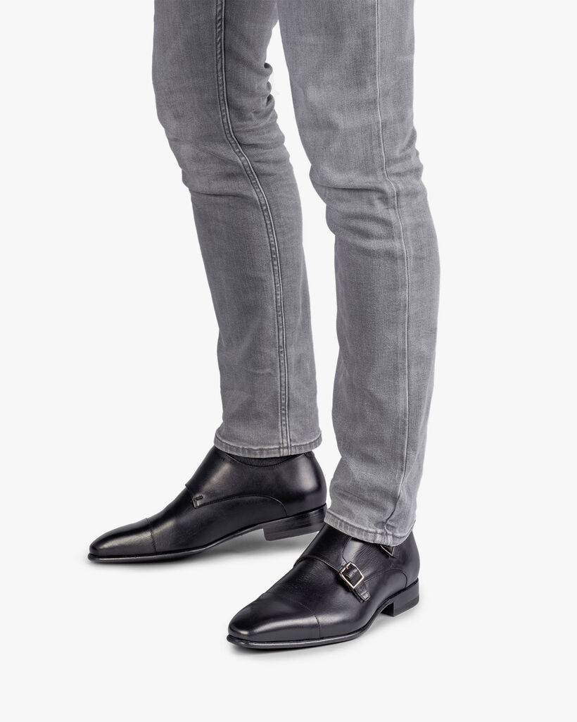 Black calf leather monk strap