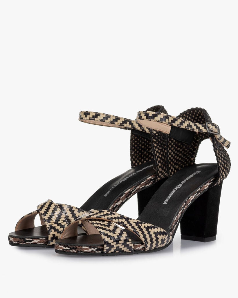 Sandal printed leather black & white