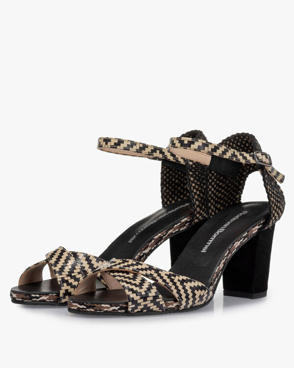 Sandal printed leather black & white