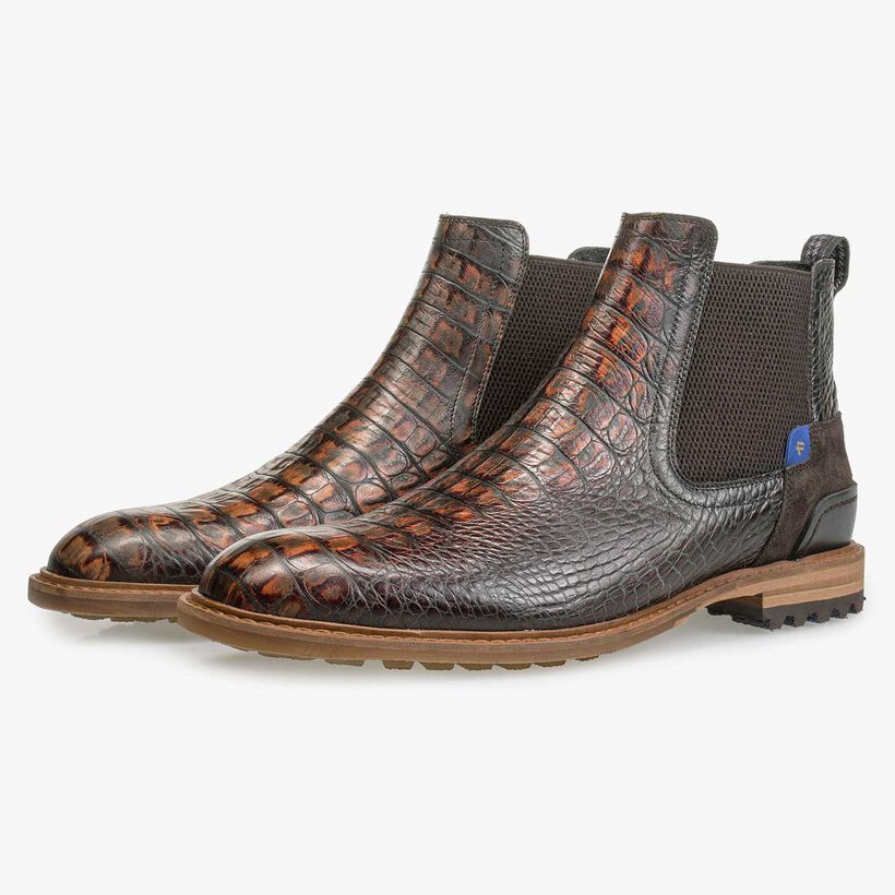 Brown calf’s leather Chelsea boot with croco print