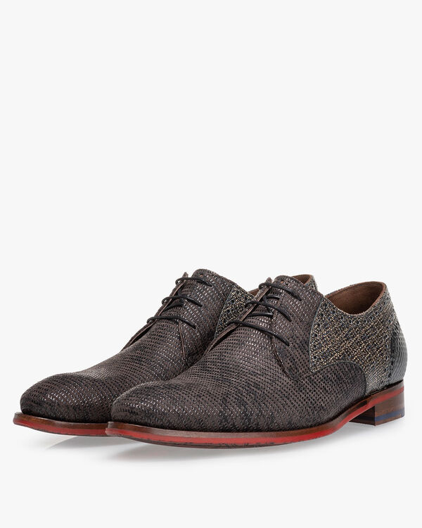 Veterschoen geprint su&egrave;de grijs