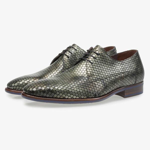 Calf leather lace shoe with metallic print