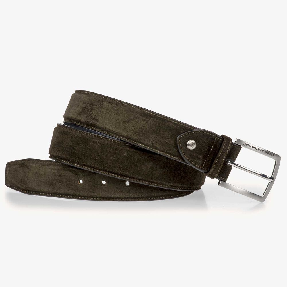 Olive green calf suede leather belt