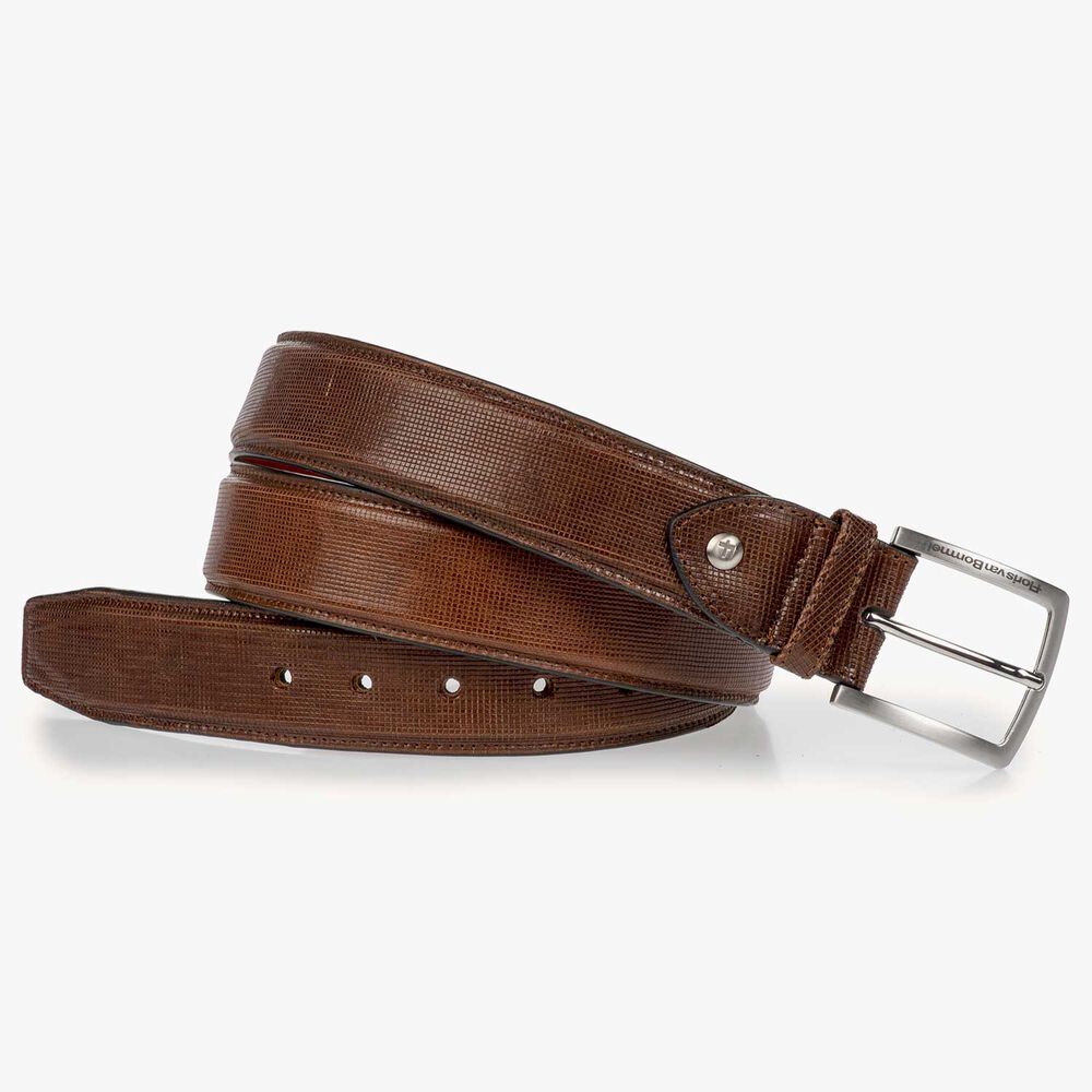 Brown calf’s leather belt with print
