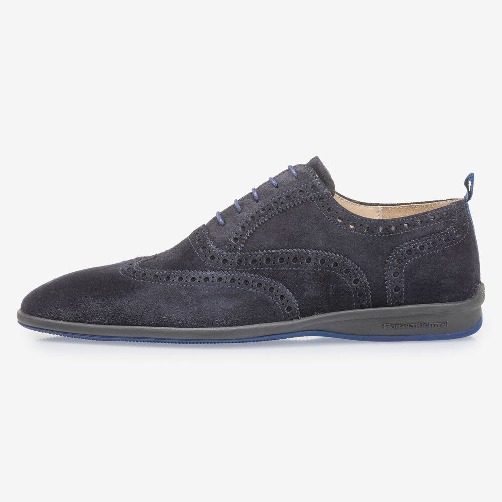 Dark blue suede leather lace shoe