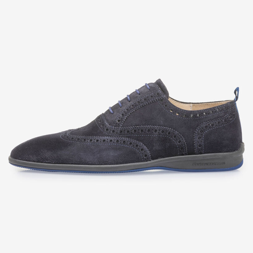 Dark blue suede leather lace shoe