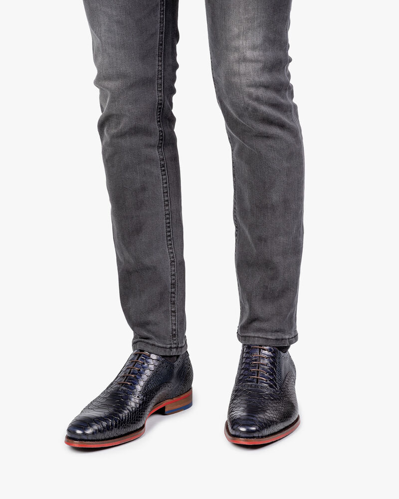 Veterschoen geprint leer blauw