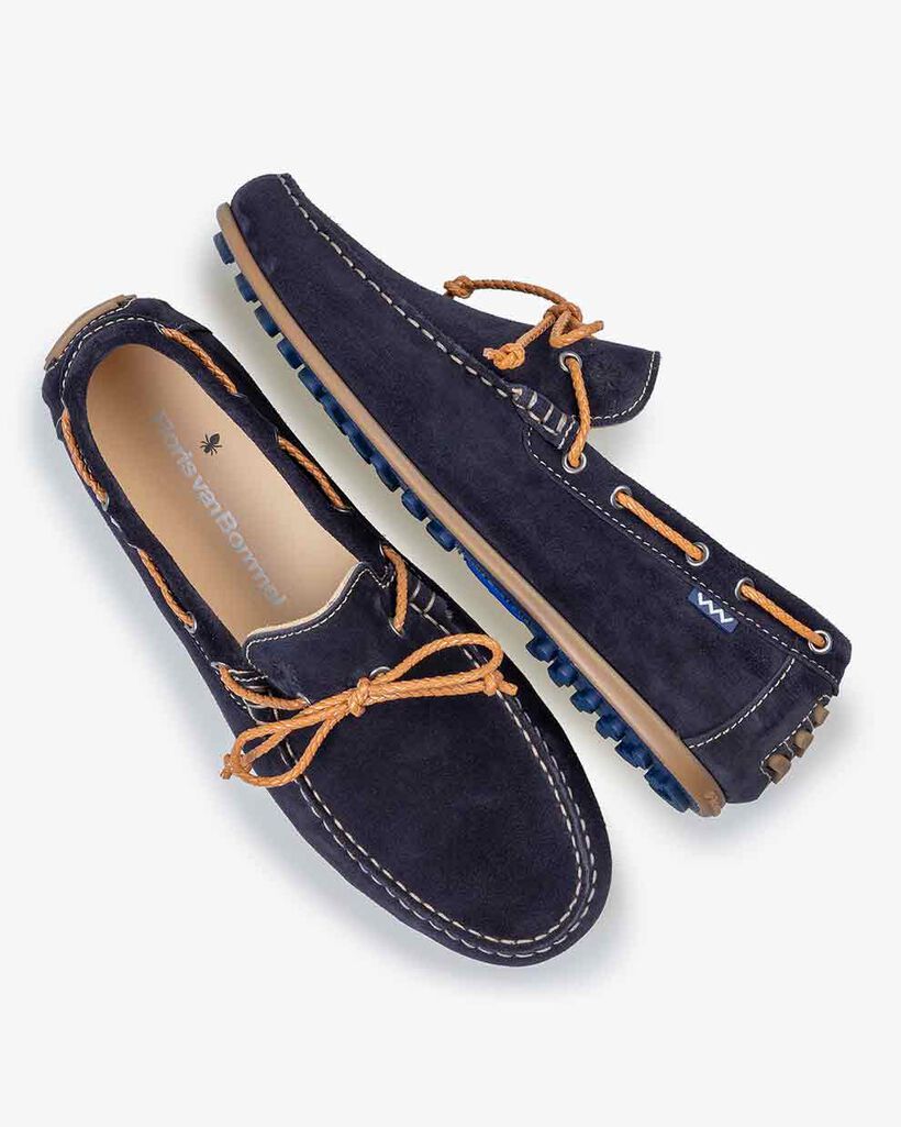 Moccasin suede leather dark blue