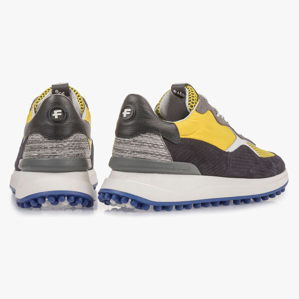 Multi-colour suede leather sneaker with yellow details