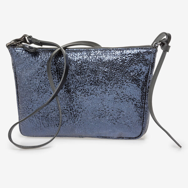 Donkerblauwe leren tas met metallicprint
