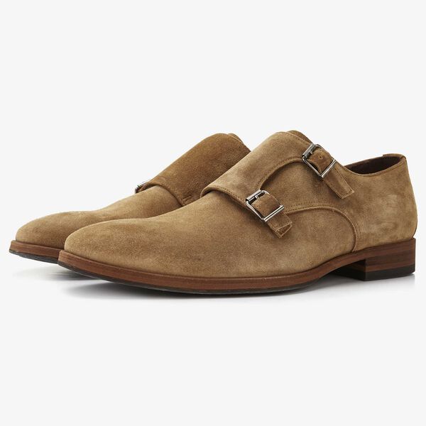 Floris van Bommel sand coloured suede men's buckled shoe