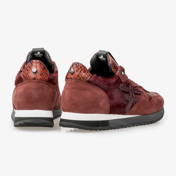 Bordeaux red leather sneaker with pony hair
