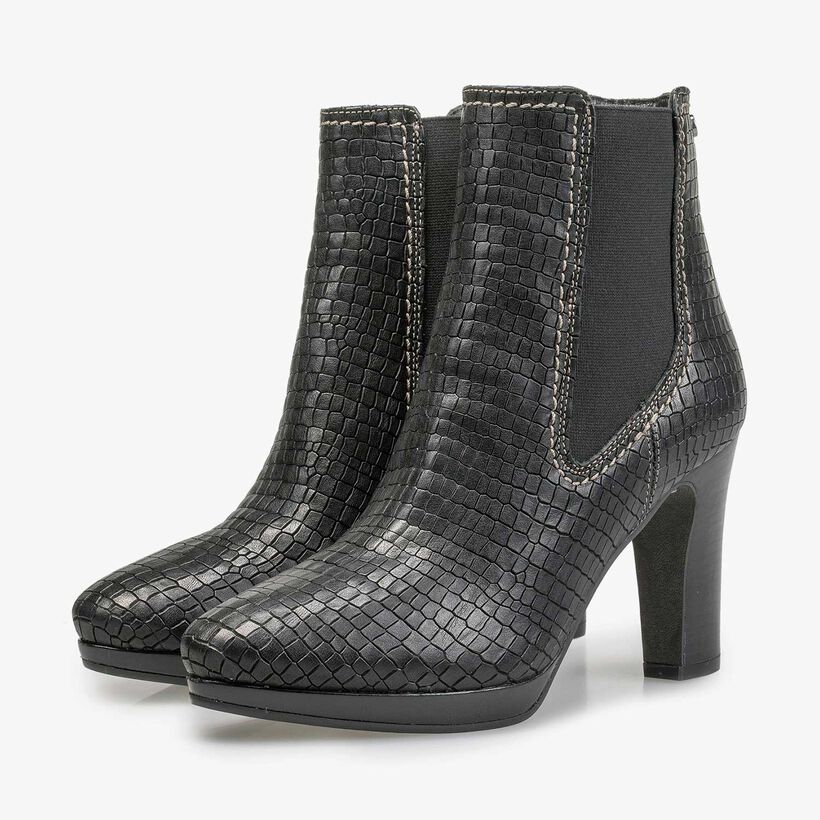 Black leather Chelsea boot with croco print