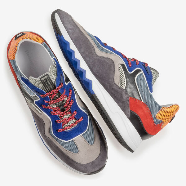 Multi-color su&egrave;de sneaker met blauwe details