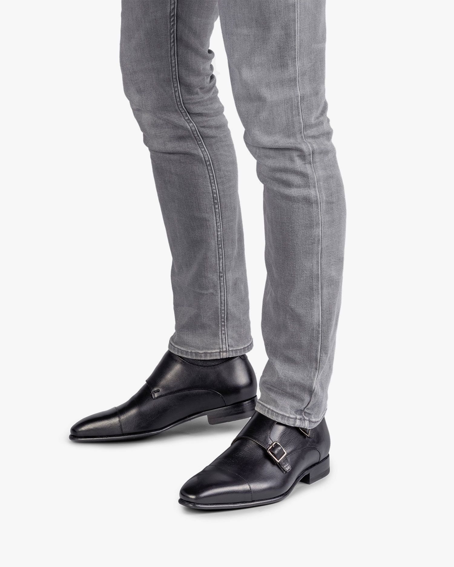 Zwarte kalfsleren dubbele gespschoen SBM-30014-10-01 | Van Bommel Official®