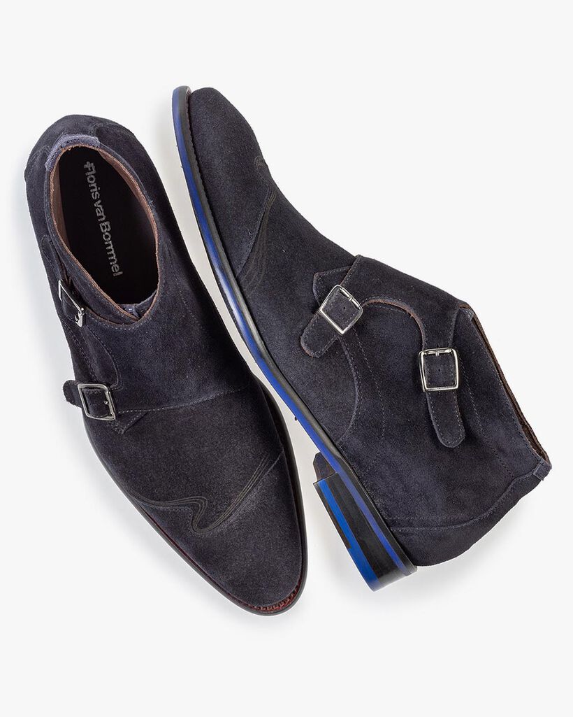 Buckle shoe blue suede leather