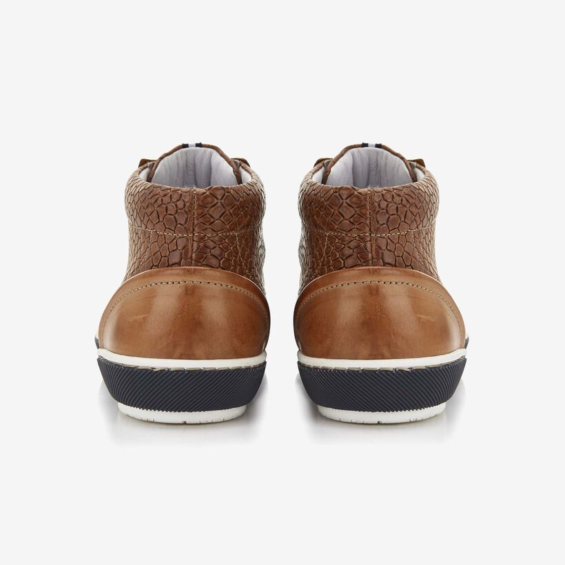 Floris van Bommel cognac crocodile print men's lace-up boot