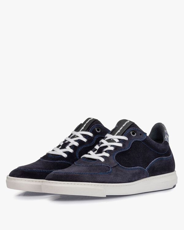 Sneaker printed suede leather blue