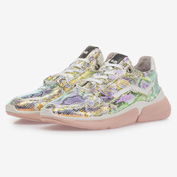 Sneaker met groen/gouden metallicprint