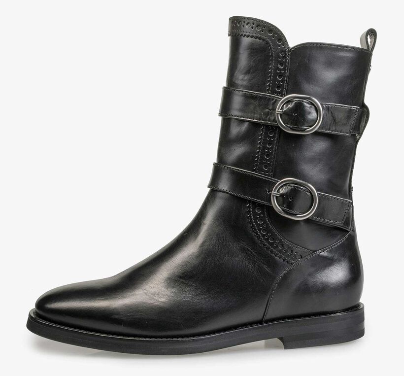 Black calf leather buckle boot