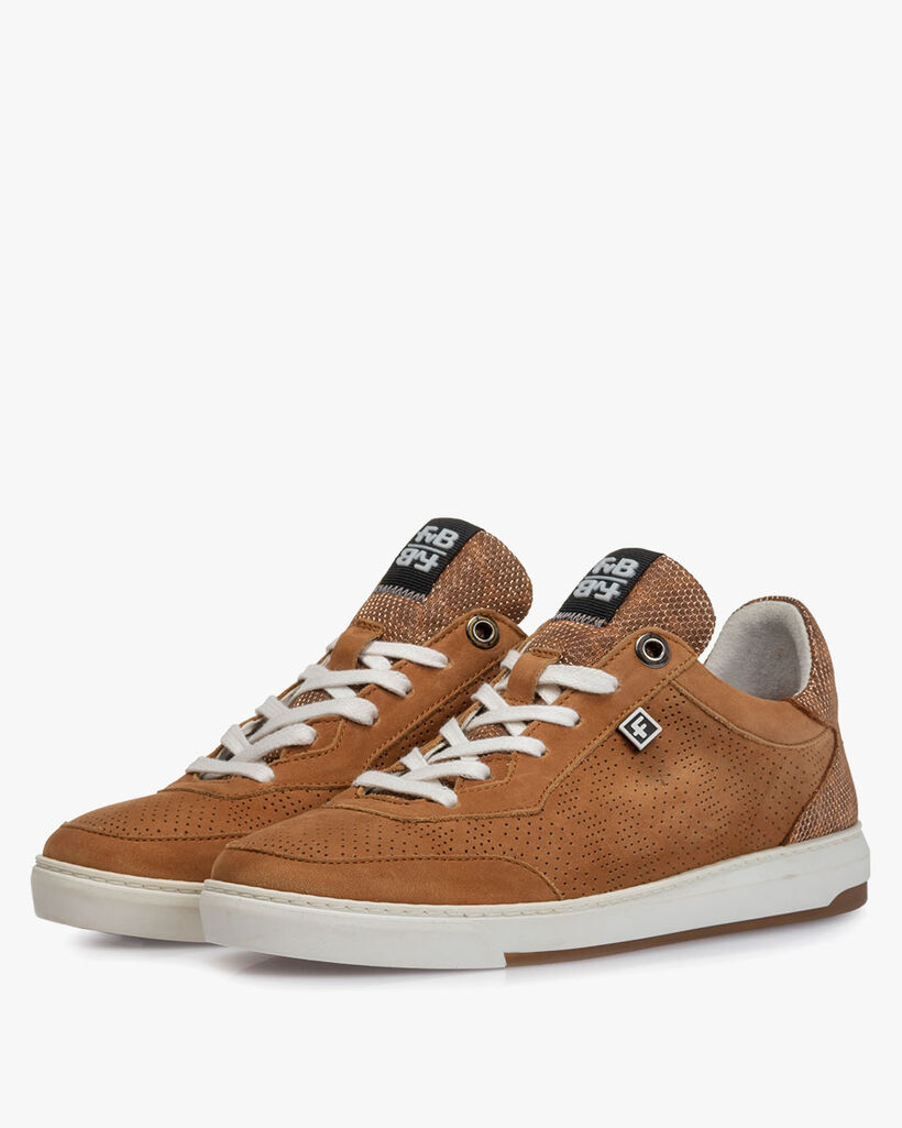 Sneaker nubuckleer cognac