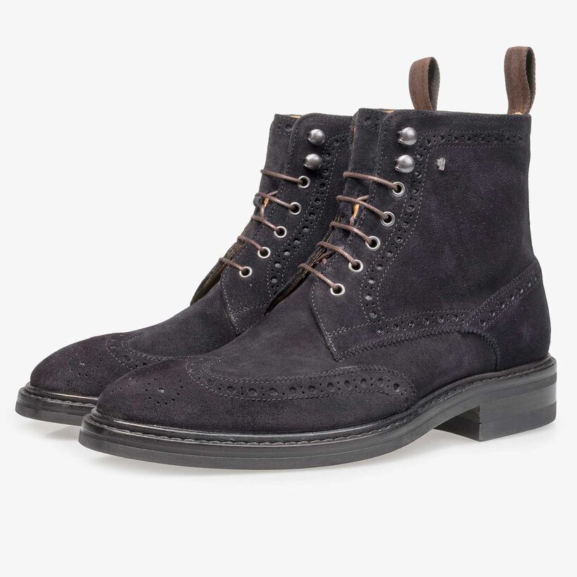 Blauwe su&egrave;de brogue veterboot