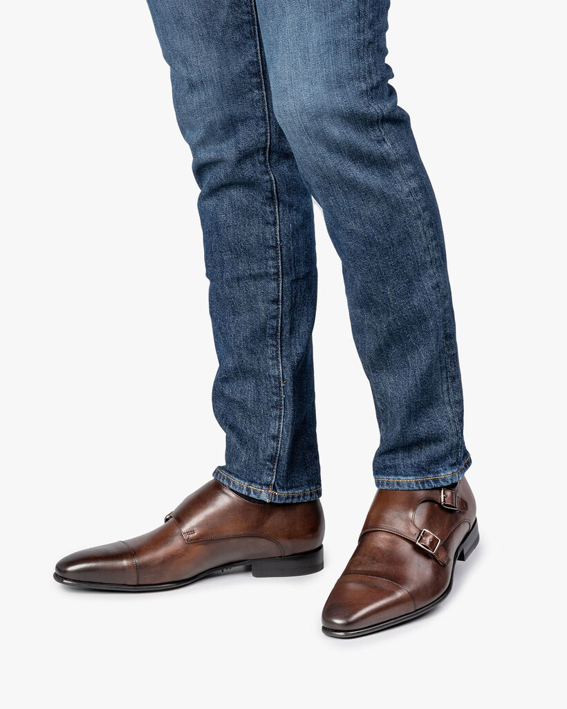 Brown calf leather monk strap