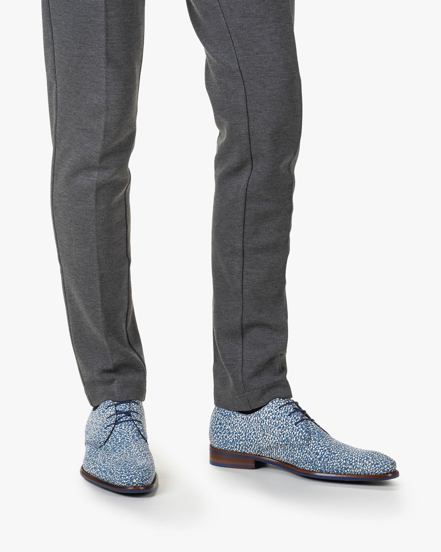 Veterschoen geprint leer blauw/wit SFM-30194-49-01 | Floris van Bommel  Official®