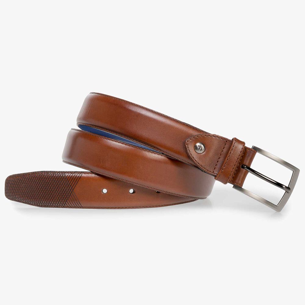 Leren riem met laserprint cognac